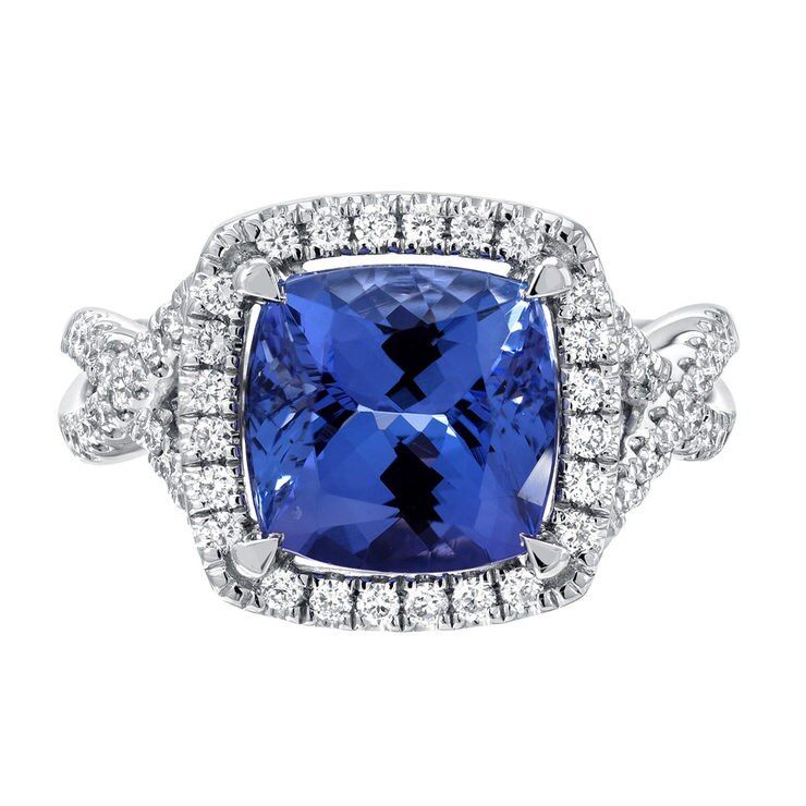 Cushion Cut Tanzanite and 0.36ctw Diamond Ring, 18ct White Gold Costco UK