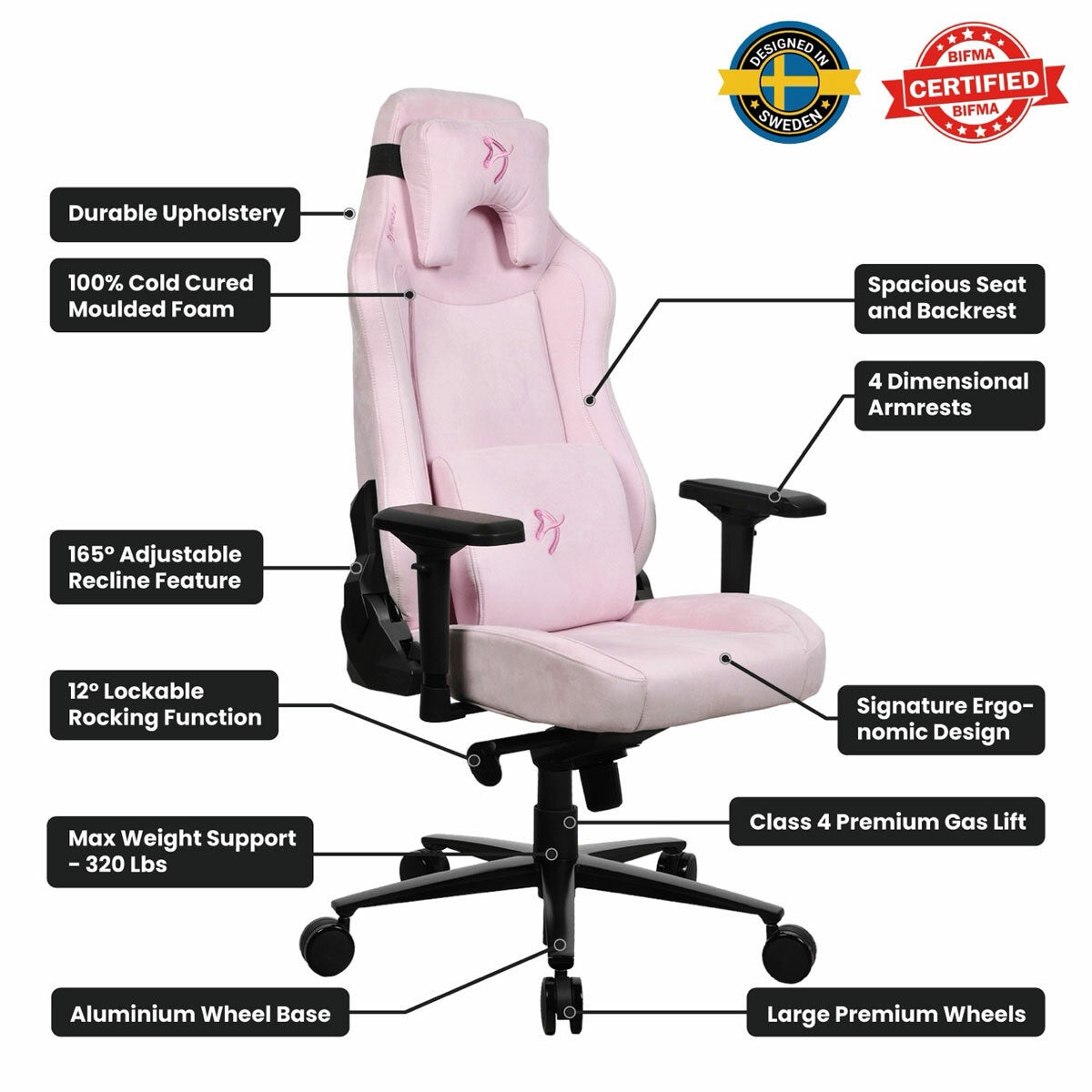 Arozzi Vernazza SuperSoft™ Fabric Gaming Chair, Pink Arozzi Vernazza SuperSoft™ Fabric Gaming Chair, Pink
