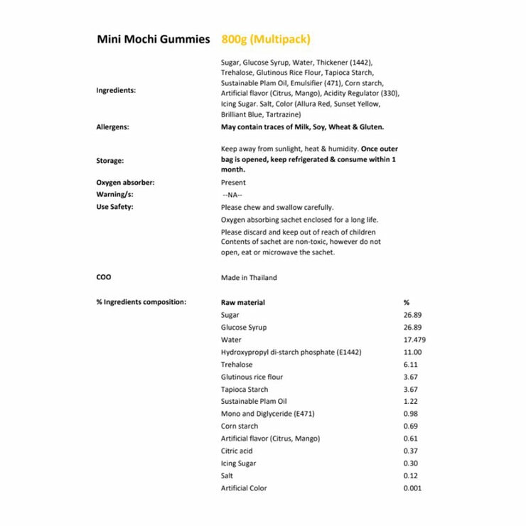 Tropical Fields Mini Mochi Gummies 800g, 16 x 50g