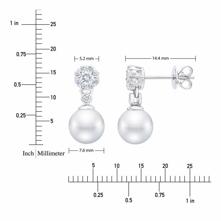 7-7.5mm Akoya White Pearl & 0.45ctw Diamond Earrings, 14ct White Gold 7-7.5mm Akoya White Pearl & 0.45ctw Diamond Earrings, 14ct White Gold