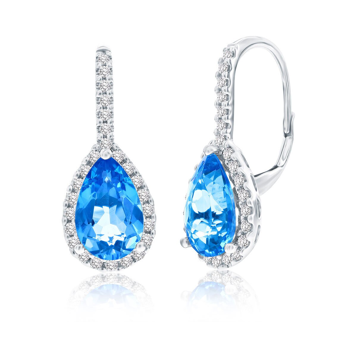 Pear Cut Blue Topaz & 0.47ctw Diamond Earrings, 18ct White Gold