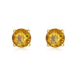 Round Cut Citrine Stud Earrings, 14ct Yellow Gold