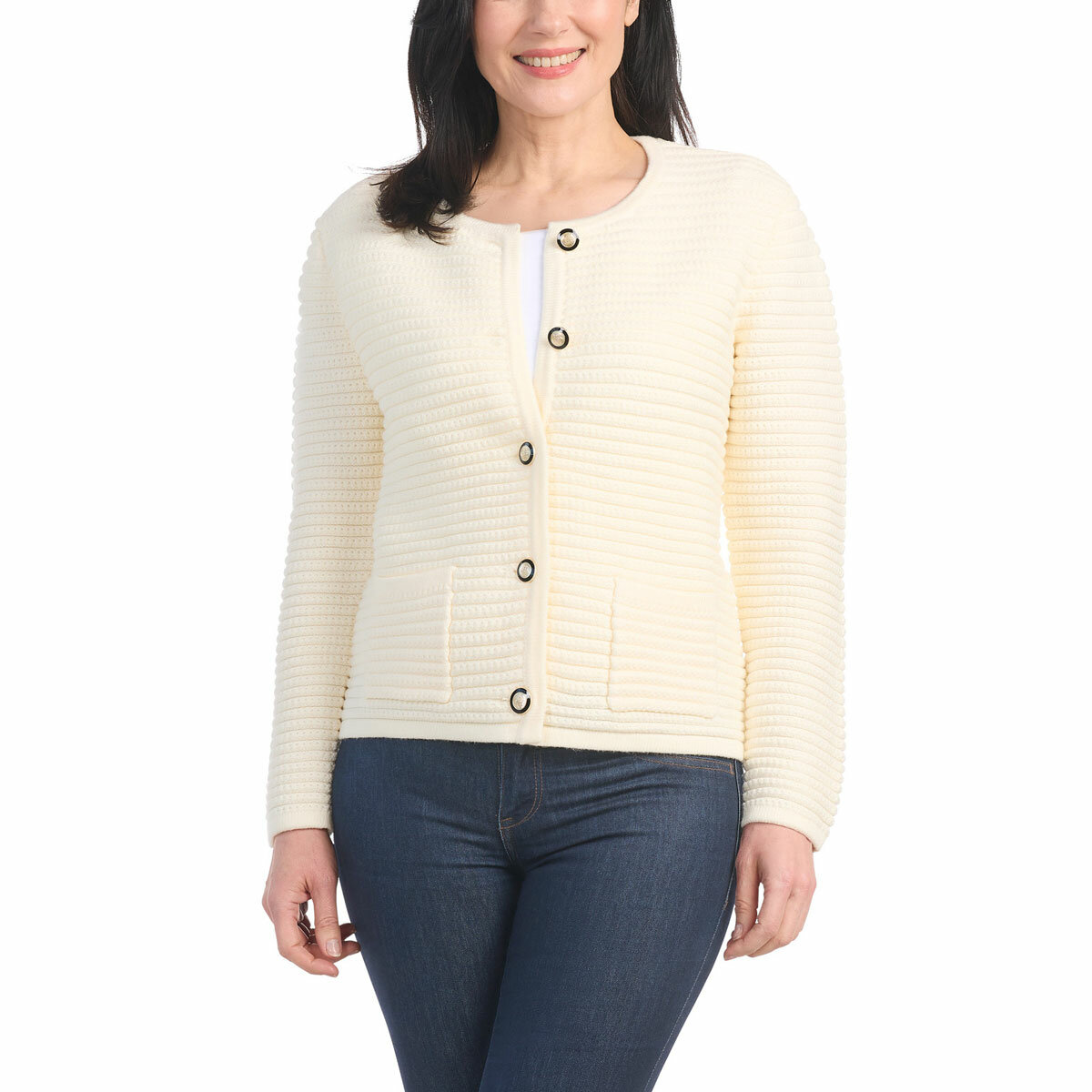 Hilary Radley Textured Knit Jacket in Cream