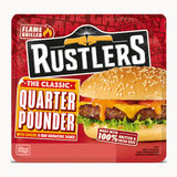 Back label for  Rustlers Quater Pounder Burgers