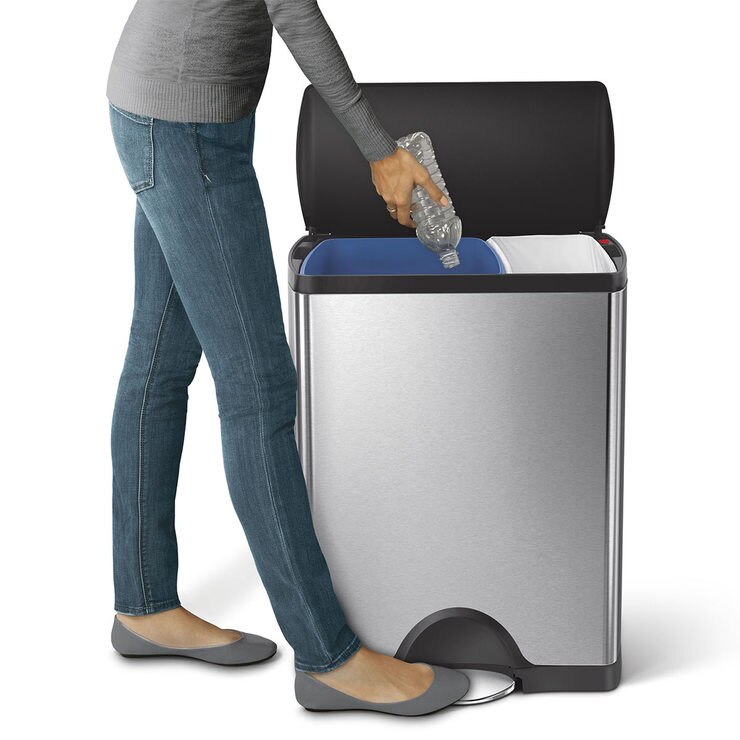 simplehuman 46 Litre Stainless Steel Rectangular Recycler Pedal Bin