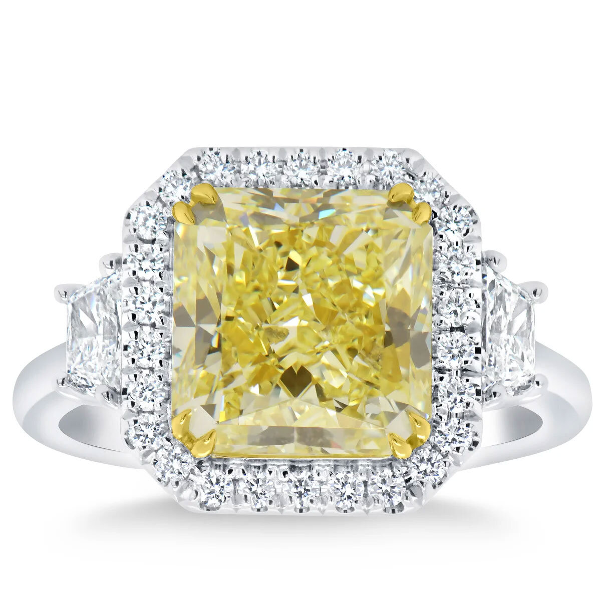 5.68ctw Radiant Cut Fancy Yellow Diamond Halo Ring, Platinum