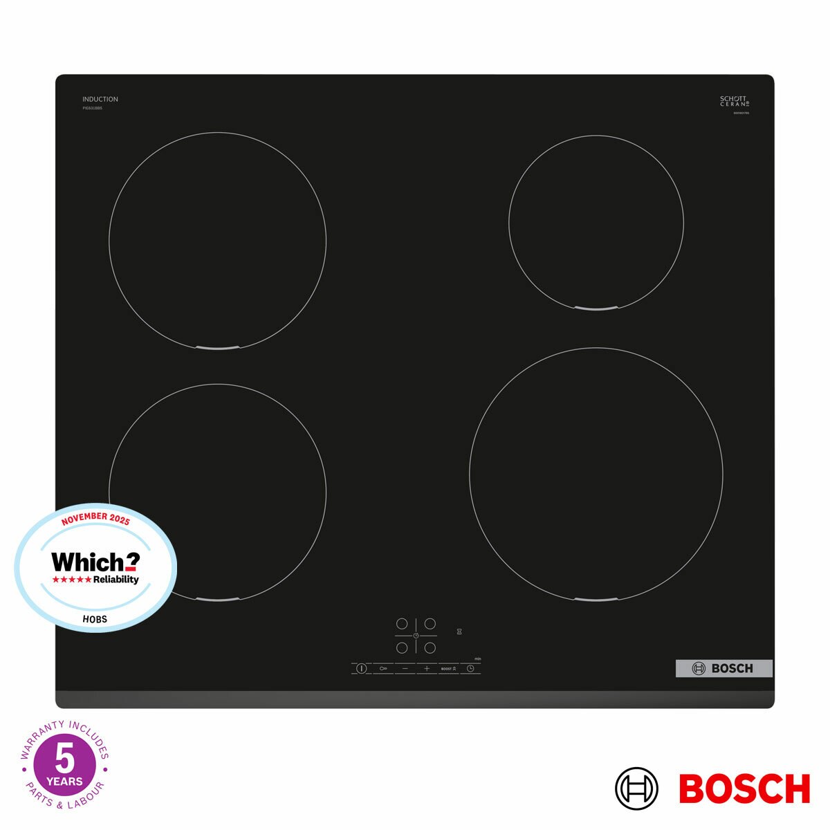 Bosch Series 4 PIE631BB5E 60cm Touch Control Induction Hob in Black
