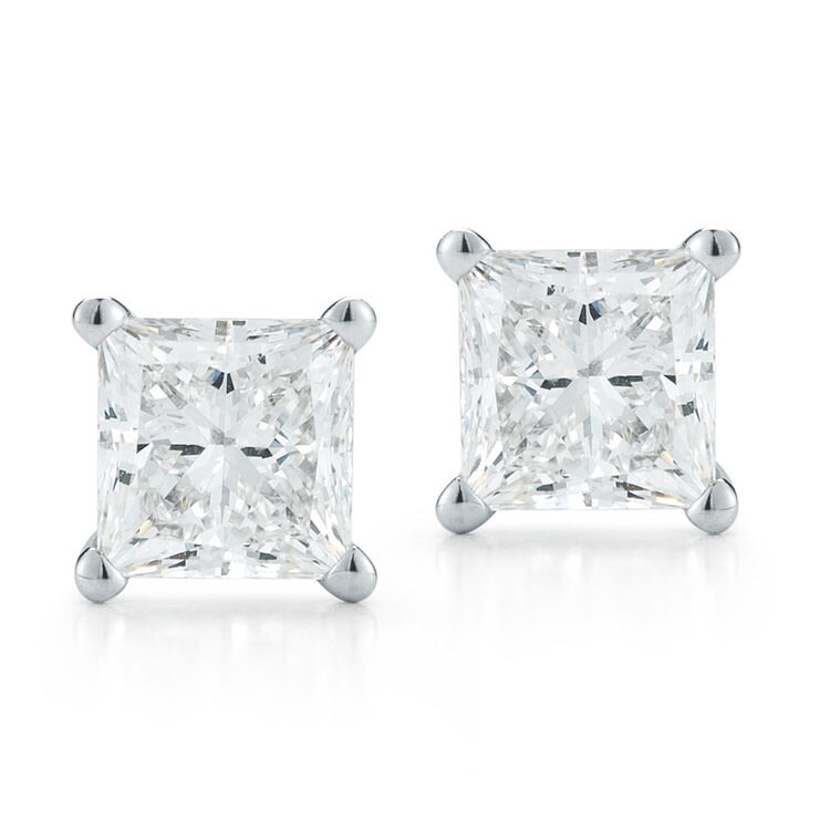 1.39ctw Princess Cut Diamond Earrings, 18ct White Gold Costco UK