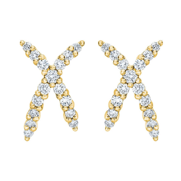 0.34ctw Round Brilliant Cut Diamond X-Shape Earring, 14ct Yellow Gold 0.34ctw Round Brilliant Cut Diamond X-Shape Earring, 14ct Yellow Gold