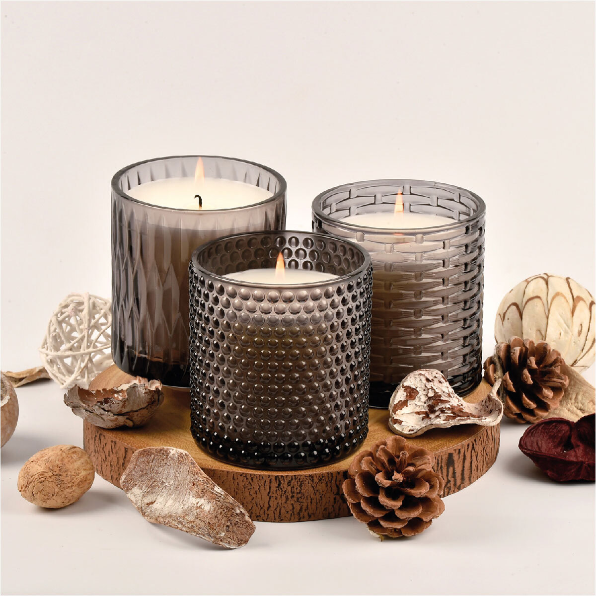 Torc Fragranced Textured Smoked Glass Candles, 3 Pack