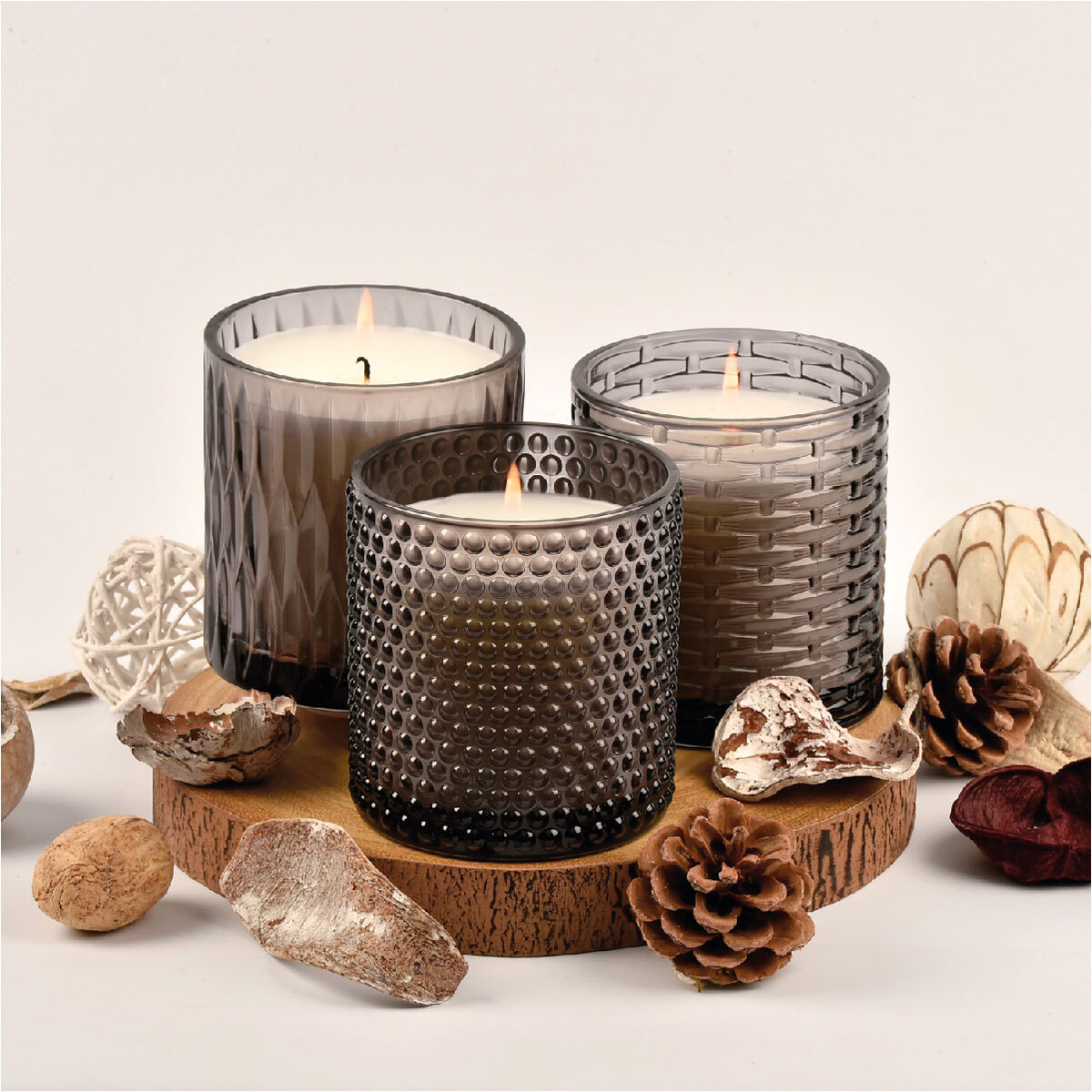 Torc Fragranced Textured Glass Candles, 3 Pack