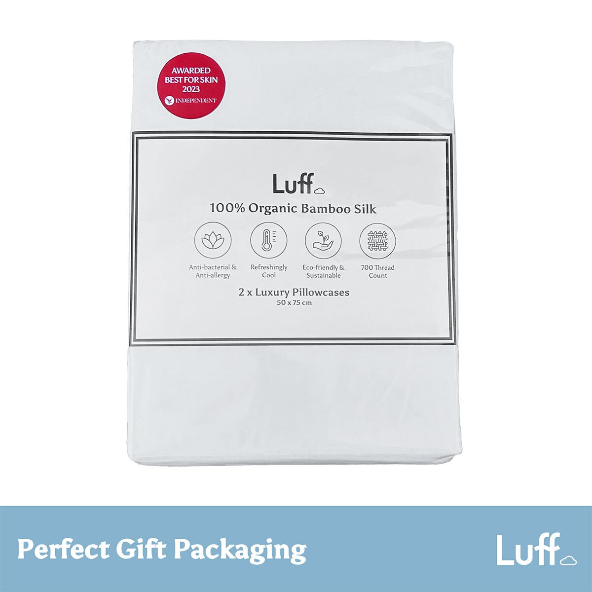 Luff 700 Thread Count 100% Organic Bamboo Pillowcases 2 Pack White