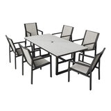 Agio Trinity 7 Piece Sling Dining Patio Set with Sintered Stone Table Top + Cover