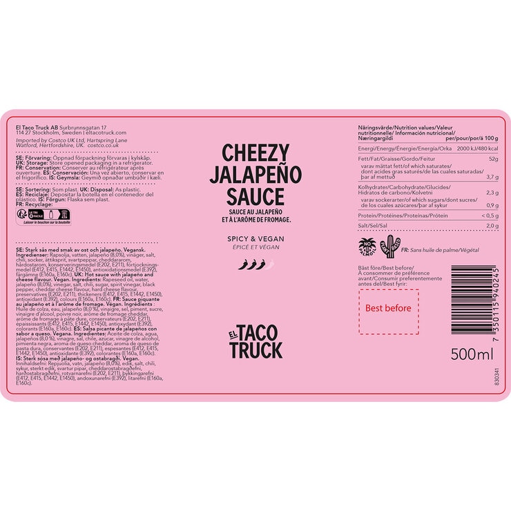 Cheezy Jalapeno Sauce Product Label, 500ml Cheezy Jalapeno Sauce Product Label, 500ml