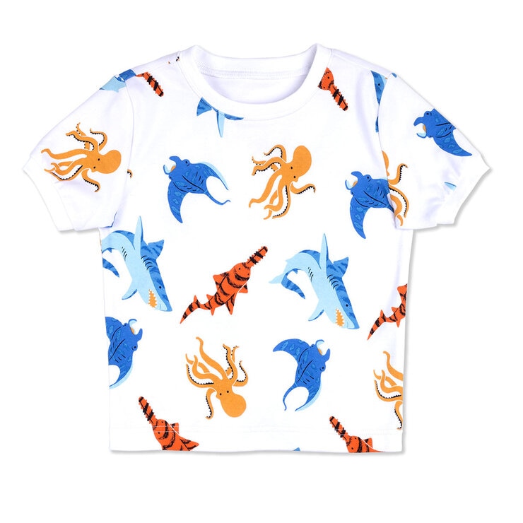 Pekkle Summer Pyjama 4 Piece Set in Octopus & Sharks, 3 Years