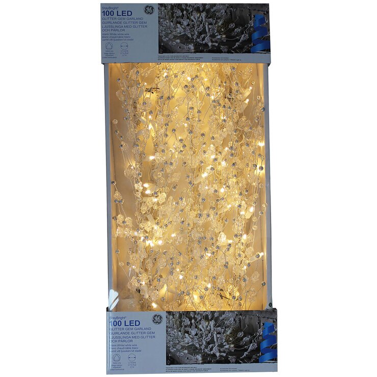 9ft (2.7m) Glitter Gem Garland with 100 Warm White LED Lights