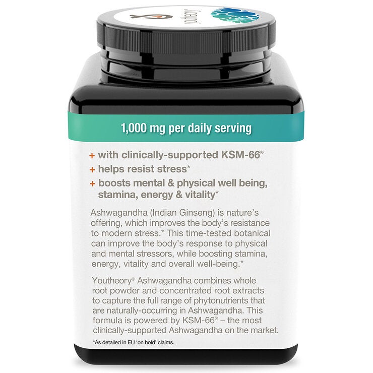 Youtheory Ashwagandha Side of Bottle Youtheory Ashwagandha Side of Bottle