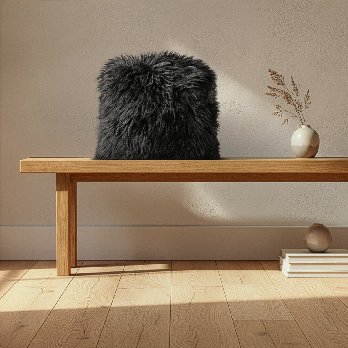 Bowron Double Sided Sheepskin Cushion, 35 x 35cm in Black Bowron Double Sided Sheepskin Cushion, 35 x 35cm in Black