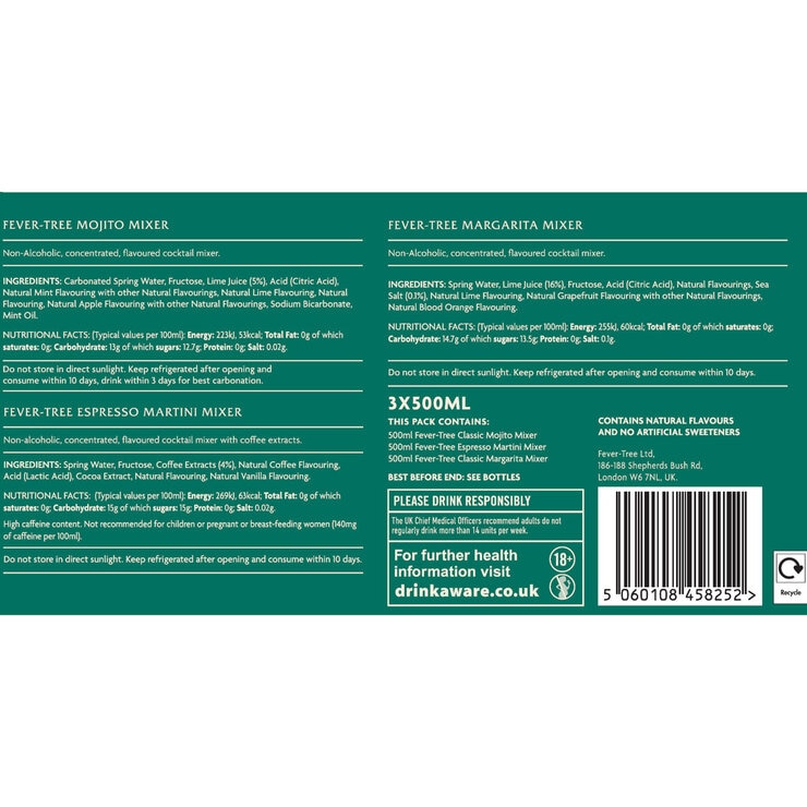 Fever-Tree Cocktail Mixer Variety Pack, 3 x 500ml
