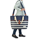 Lifestyle Image of Blue and White Keep Cool Bag with Strap and Carry Handle