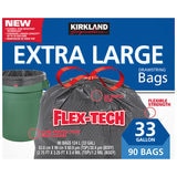 Kirkland Signature 33 Gallon Flex-Tech Bin Bags, 90 Pack