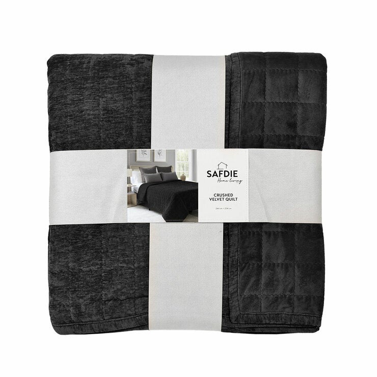 Safdie Crushed Velvet Black Throw , 234 x 244 cm