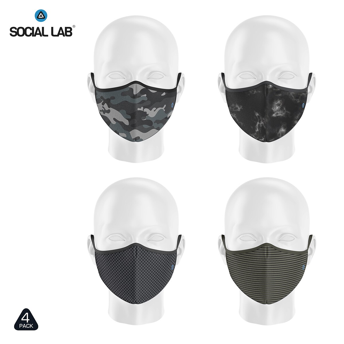 Social Lab Triple Layer Reusable Kid's Face Masks, 4 Pack