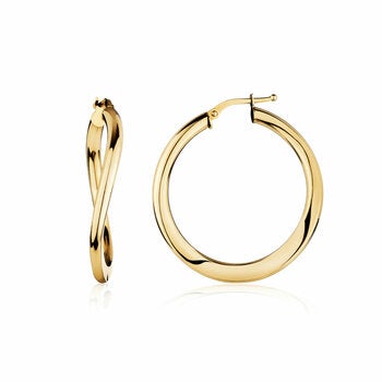 14ct Yellow Gold Shiny Twist Hoop Earrings