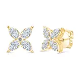 0.90ctw Flower Stud Diamond Earrings, 14k Yellow Gold