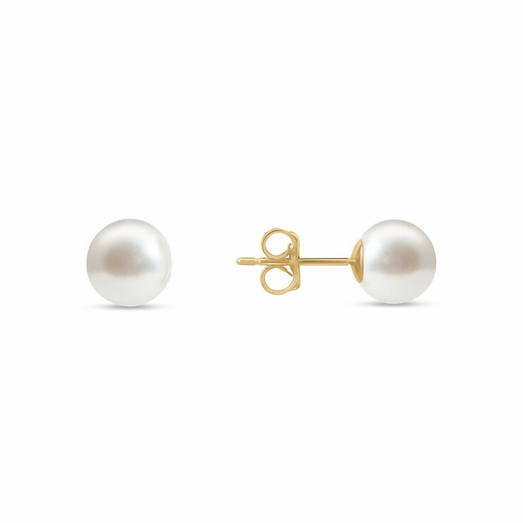7.5-8mm Akoya White Pearl Earrings, 14ct Yellow Gold 7.5-8mm Akoya White Pearl Earrings, 14ct Yellow Gold
