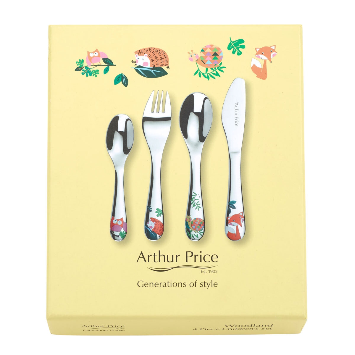 Arthur Price Woodland Children's Stainless Steel 4 Piece Cutlery Set