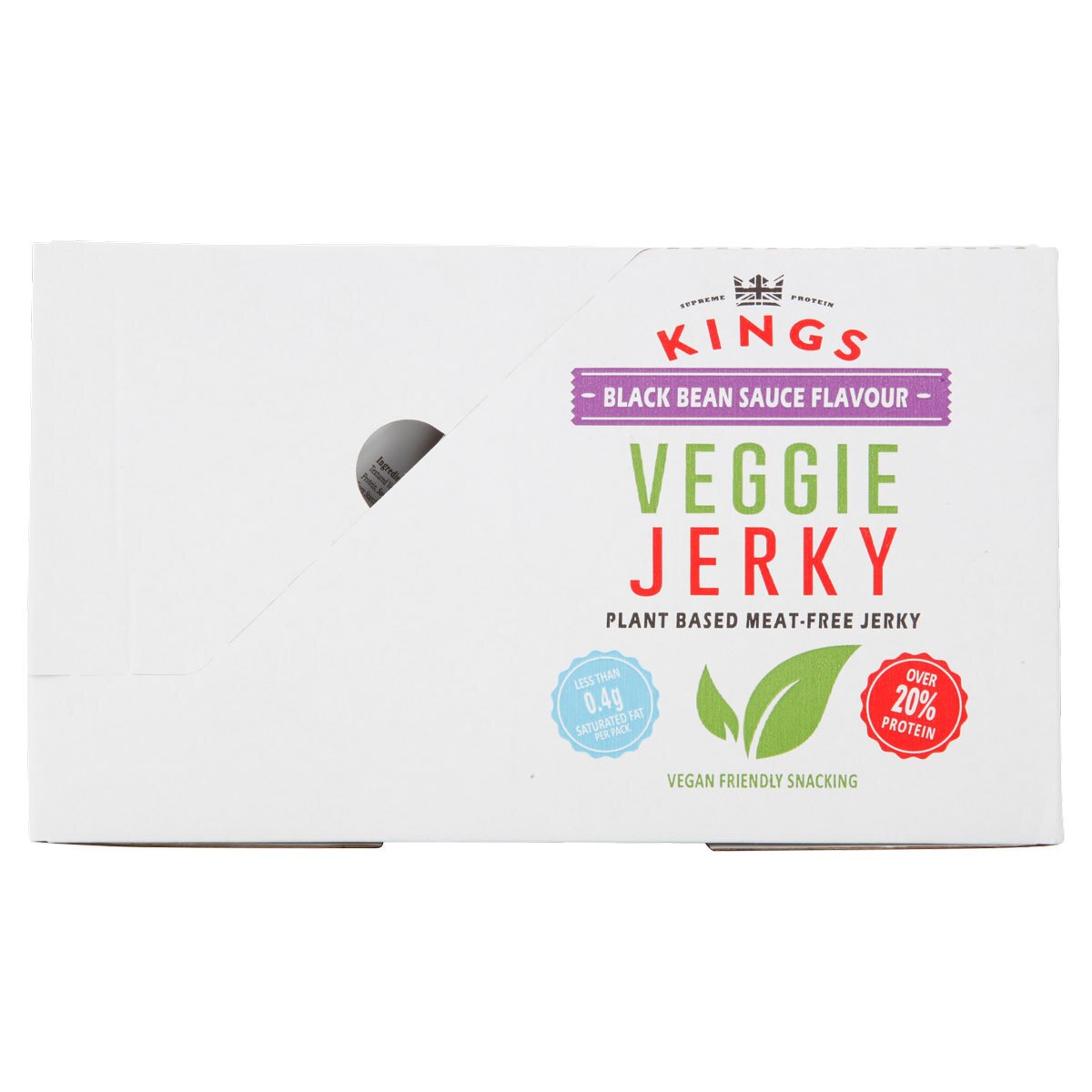 side on shot of long box of veggie jerky