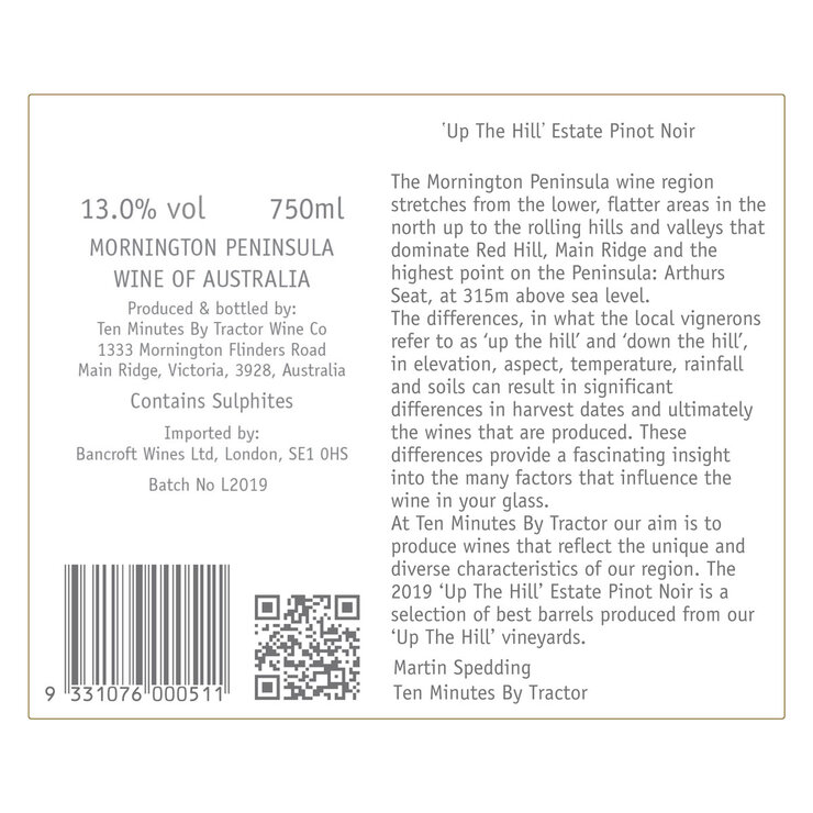 Ten Minutes by Tractor Up the Hill Pinot Noir, 75cl Ten Minutes by Tractor Up the Hill Pinot Noir, 75cl