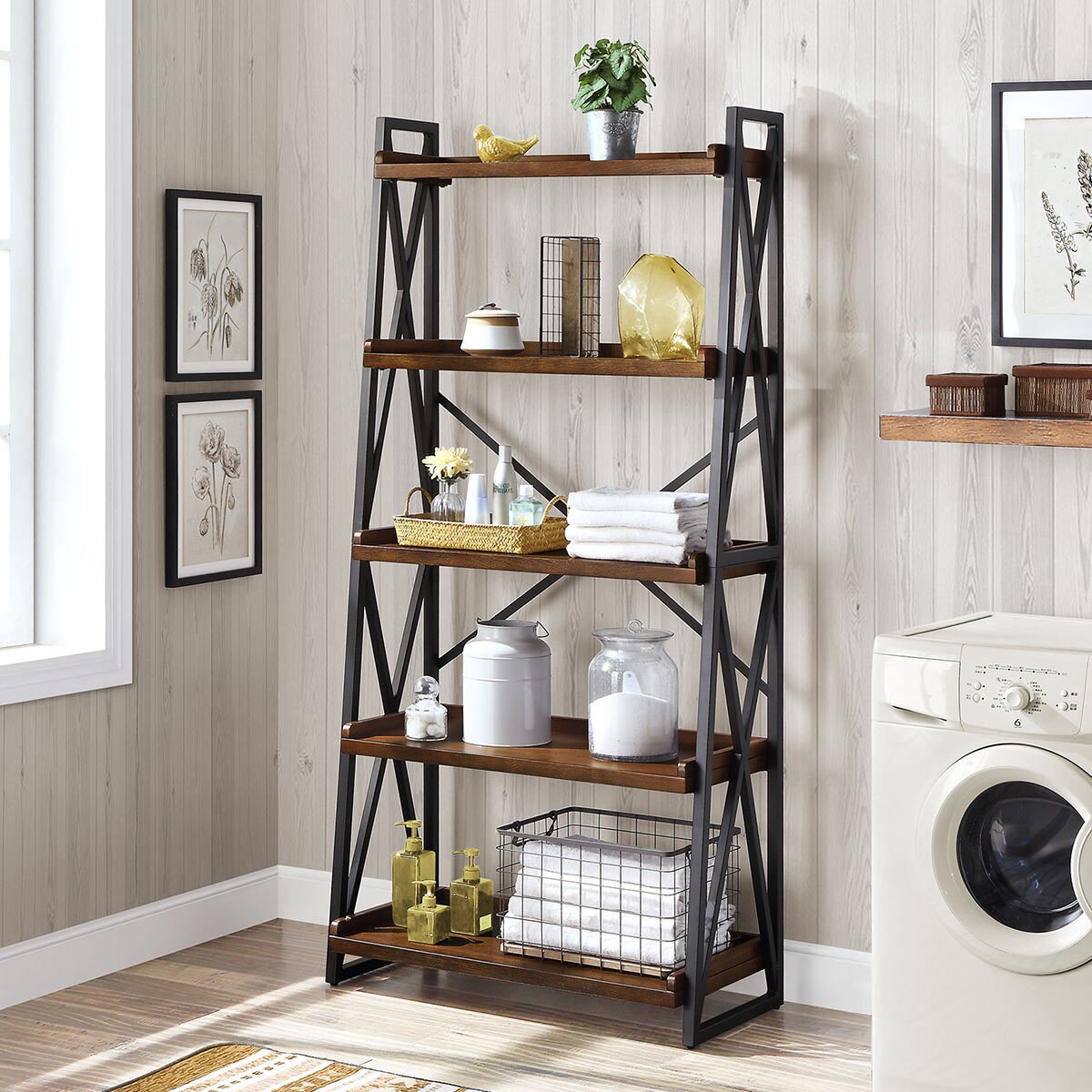 Bayside Furnishings Ladder Bookcase with 5 Fixed Shelves Costco UK
