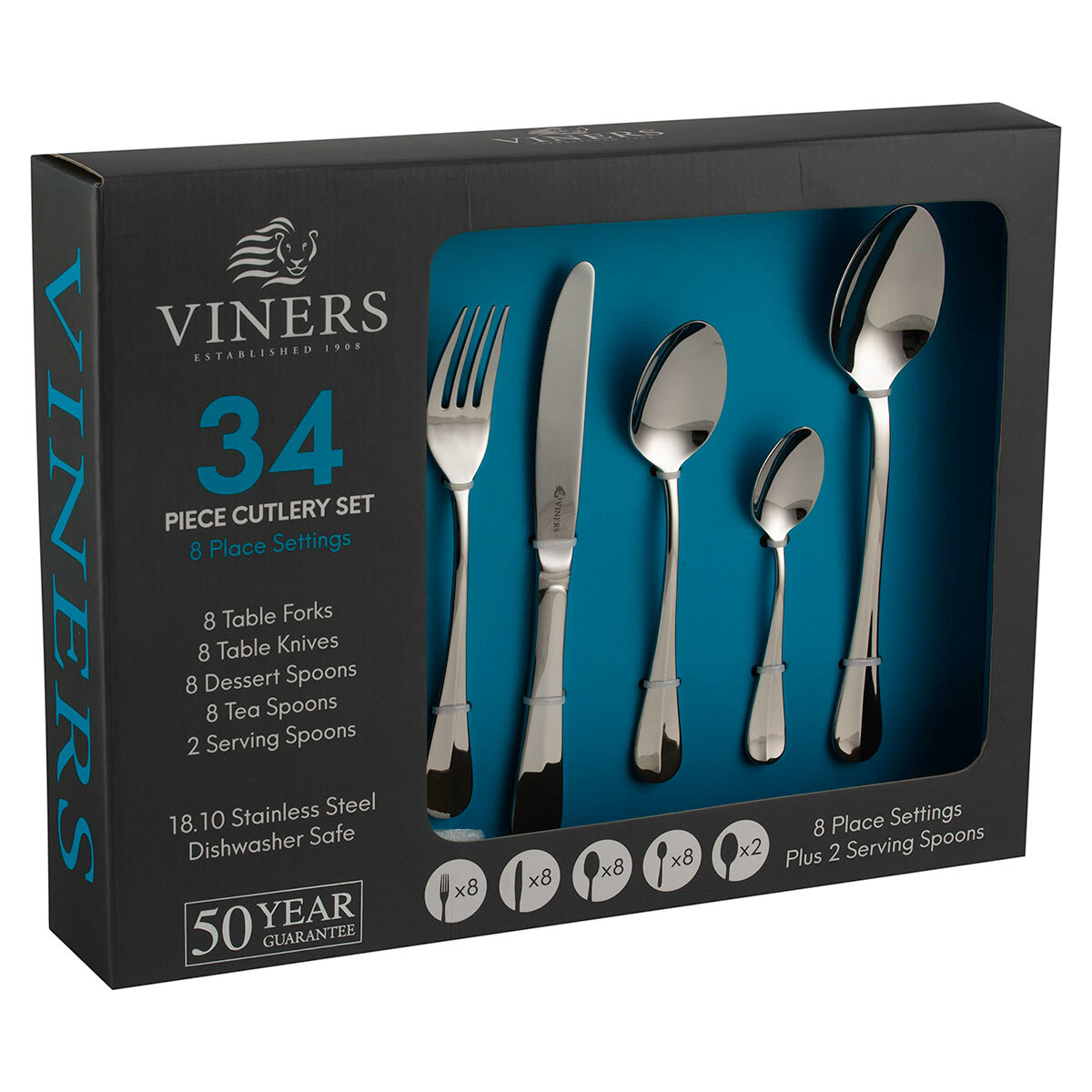 Viners Stainless Steel Cutlery Set, 34 Pieces