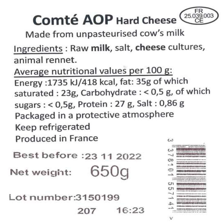 Rivoire-Jacquemin PDO Comte 15 Months Aged, 650g Rivoire-Jacquemin PDO Comte 15 Months Aged, 650g