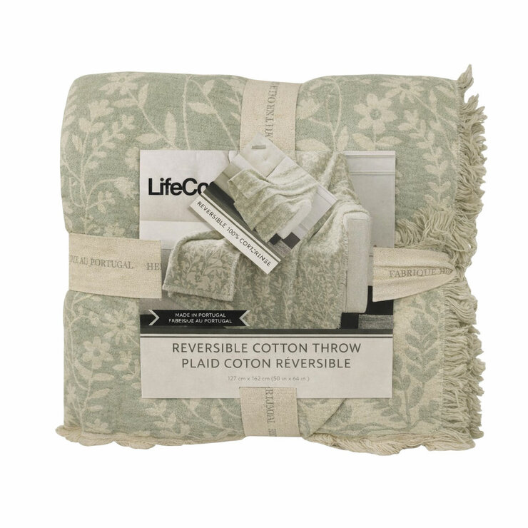 Life Comfort Reversible 100% Cotton Gauze Green Throw, 127 x 162 cm