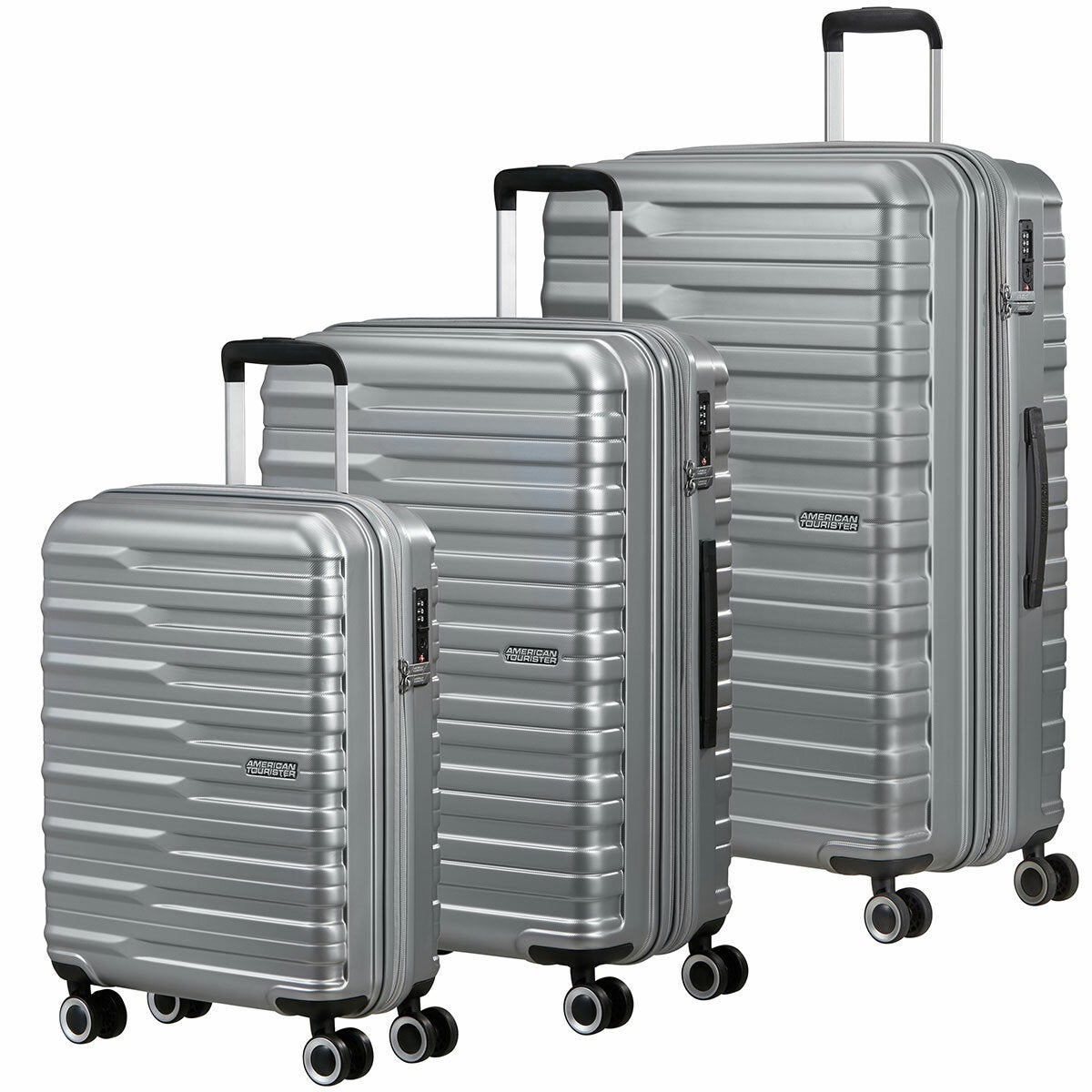 American Tourister 3pc Luggage Set Spinner Case In Silver