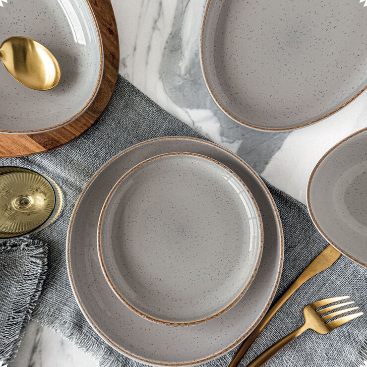 Over & Back Stoneware Dinnerware Set, 16 Piece in Grey