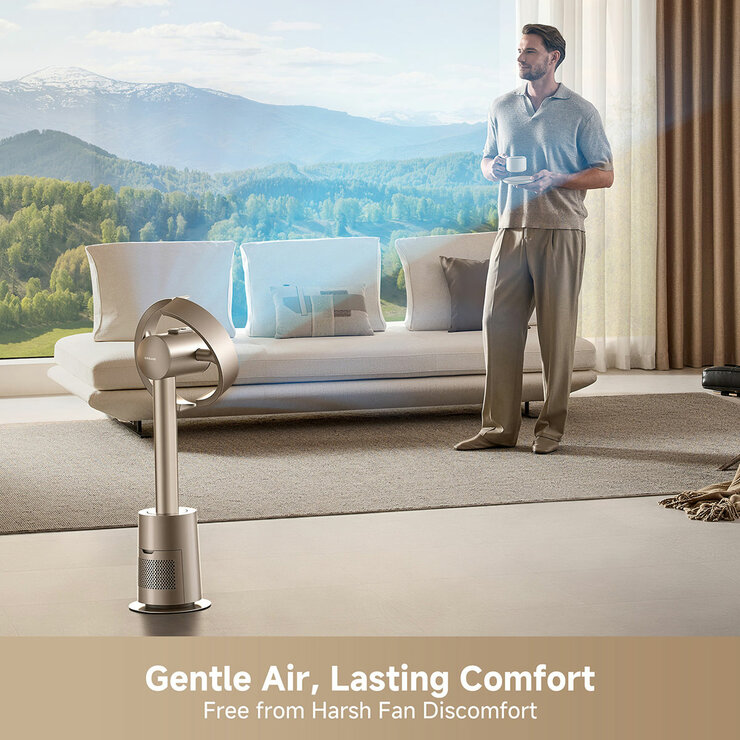 Lifestyle image shwoing no harsh fan discomfort Lifestyle image shwoing no harsh fan discomfort