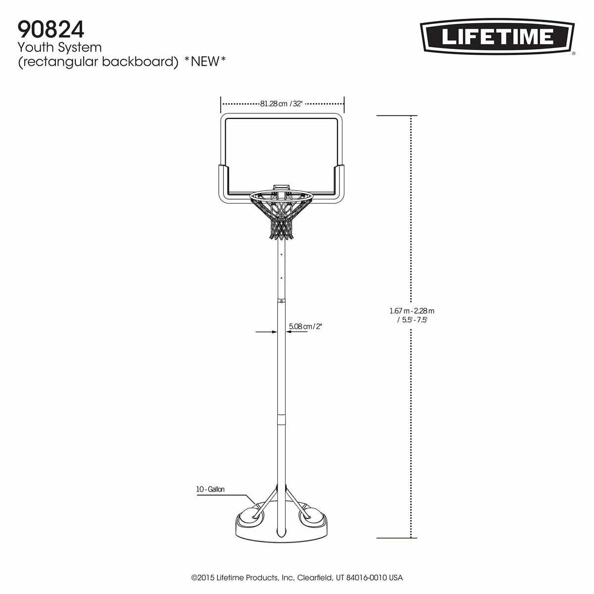 Image showing the dimensions of the Lifetime 32 inch Youth Basketball Hoop