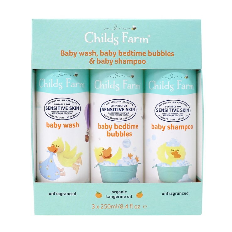 Childs Farm Baby Wash, Bedtime Bubbles & Shampoo, 3 x 250ml in Box