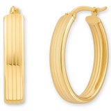 14ct Yellow Gold Line Texture Oval Hoop Earrings