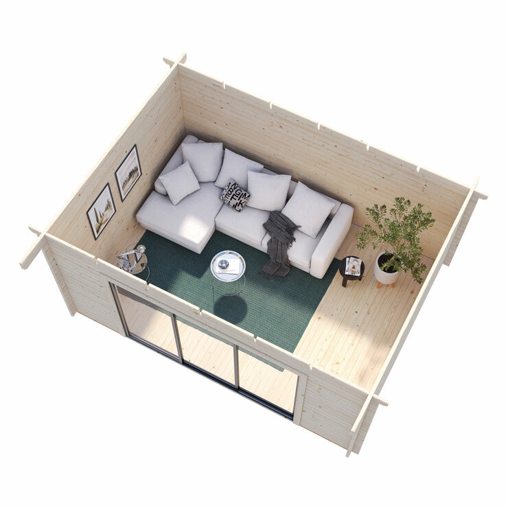 Palmako Lea 44mm Wooden Log Cabin in Natural Wood Colour 14ft 7" x 10ft 8" (4.5m x 3.3m)