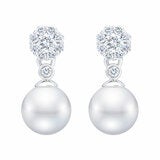 7-7.5mm Akoya White Pearl & 0.45ctw Diamond Earrings, 14ct White Gold 7-7.5mm Akoya White Pearl & 0.45ctw Diamond Earrings, 14ct White Gold