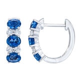 Oval Sapphire & 0.23ctw Diamond Hoop Earrings, 14ct White Gold Oval Sapphire & 0.23ctw Diamond Hoop Earrings, 14ct White Gold