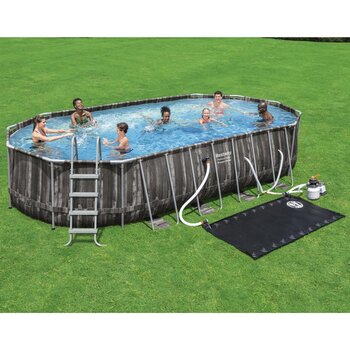 Bestway 22ft x 12ft Power Steel Oval Frame Pool with Sand Filter Pump and Solar Powered Pool Pad