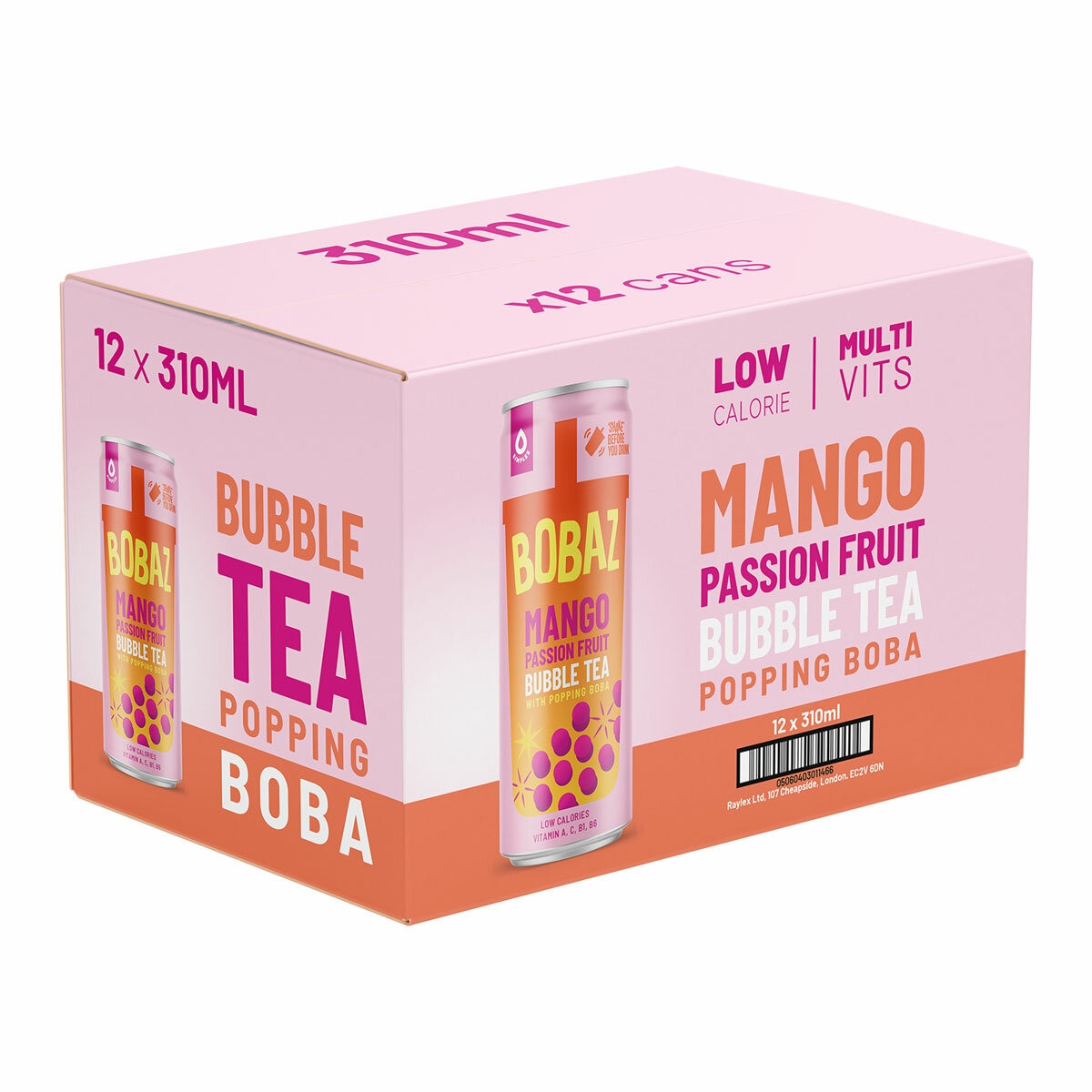 Bobaz Bubble Tea Mango & Passionfruit, 12x310ml