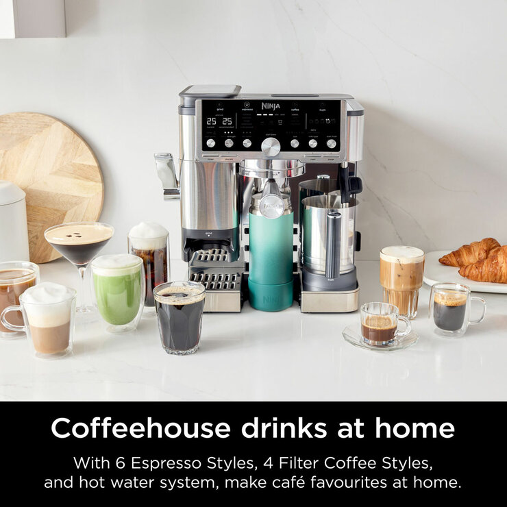 Lifestyle image of  Ninja Luxe Café Pro Espresso Machine showing drinks made at home