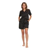 Flora Nikrooz Satin 2 PC Short Notch Pyjama Set in Black